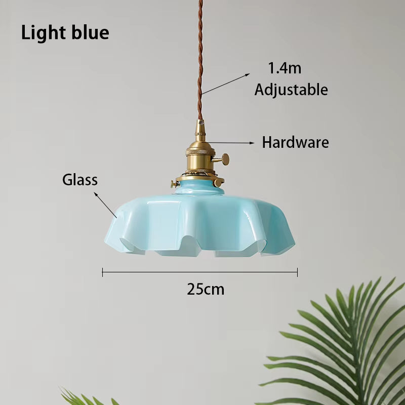 Cream-Style Glass Flower Skirt Dining Room Bedroom Bar Counter Chandelier Copper Lamp Head with Switch Ambient Lighting E27