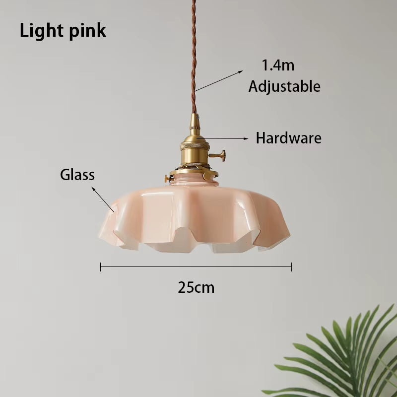 Cream-Style Glass Flower Skirt Dining Room Bedroom Bar Counter Chandelier Copper Lamp Head with Switch Ambient Lighting E27
