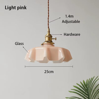 Cream-Style Glass Flower Skirt Dining Room Bedroom Bar Counter Chandelier Copper Lamp Head with Switch Ambient Lighting E27