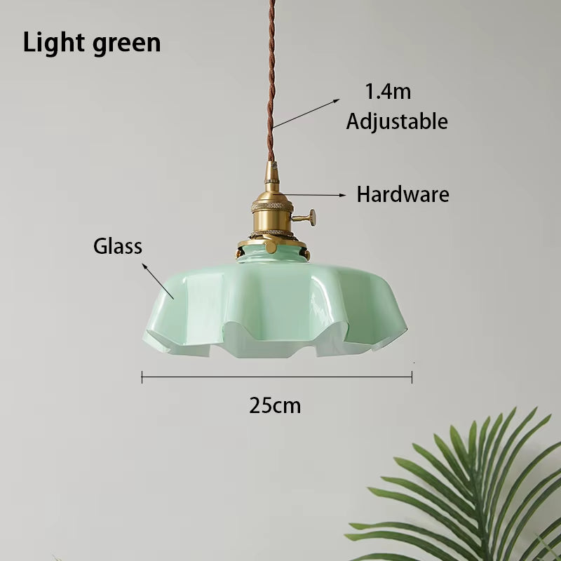 Cream-Style Glass Flower Skirt Dining Room Bedroom Bar Counter Chandelier Copper Lamp Head with Switch Ambient Lighting E27