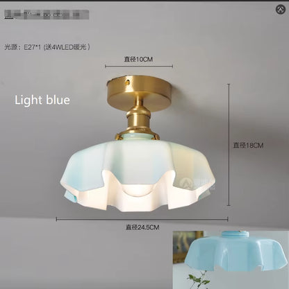 Cream-Style Glass Flower Skirt Dining Room Bedroom Bar Counter Chandelier Copper Lamp Head with Switch Ambient Lighting E27