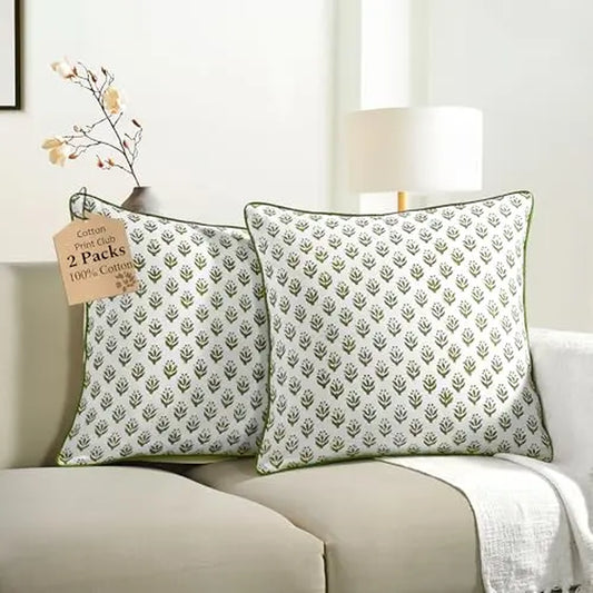 CPC 100% Cotton Piped Edge Throw Pillow Covers, Multi-Size (18X18 in Included), Cottage Mauve Bloom Prints, Hidden Zipper, Earthy Boho Vine Accents, French Country Style, Home Decor Items for Living Room, Easter Gift