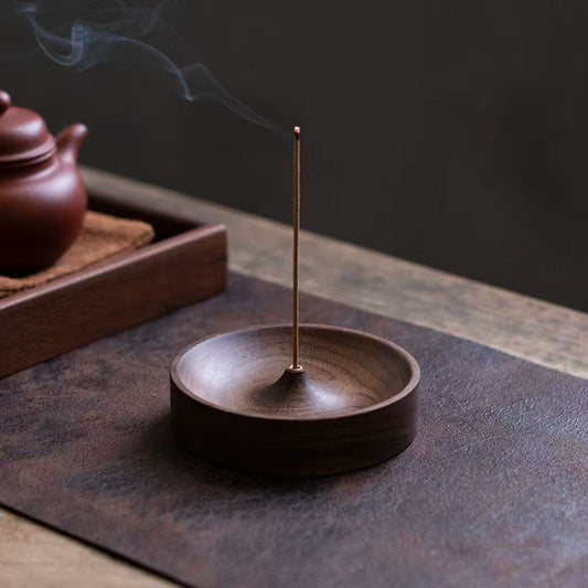 North American Black Walnut Solid Wood Incense Stick Burner Base Handmade Tea Ceremony round Incense Censer Agarwood Tray Holder
