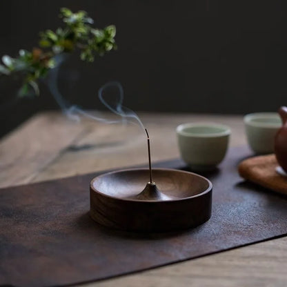 North American Black Walnut Solid Wood Incense Stick Burner Base Handmade Tea Ceremony round Incense Censer Agarwood Tray Holder