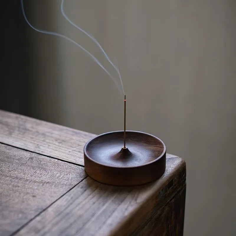 North American Black Walnut Solid Wood Incense Stick Burner Base Handmade Tea Ceremony round Incense Censer Agarwood Tray Holder