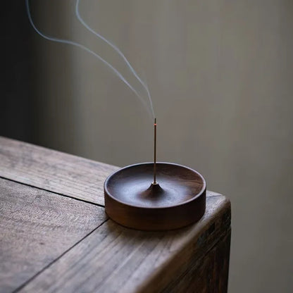 North American Black Walnut Solid Wood Incense Stick Burner Base Handmade Tea Ceremony round Incense Censer Agarwood Tray Holder