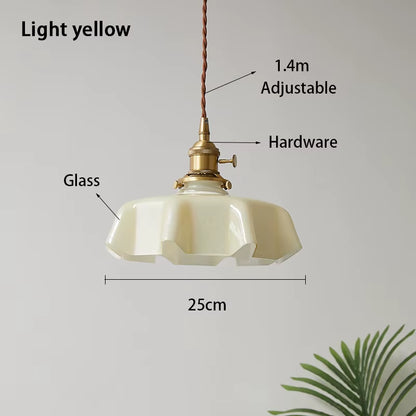 Cream-Style Glass Flower Skirt Dining Room Bedroom Bar Counter Chandelier Copper Lamp Head with Switch Ambient Lighting E27