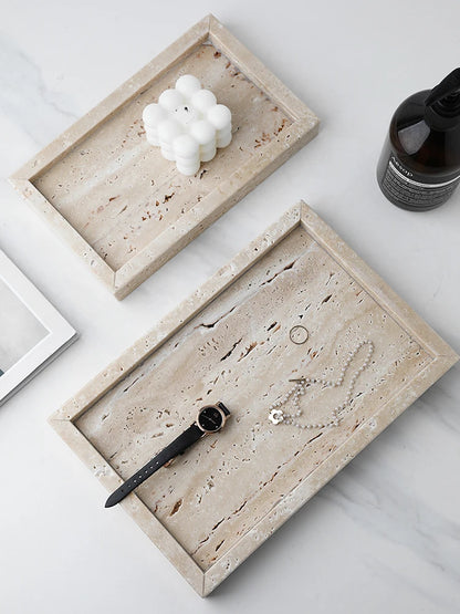 Elegant Beige Travertine Marble Tray - Perfect for Perfume, Candles, Jewelry & More | Versatile Vanity & Serving Tray for Home Decor