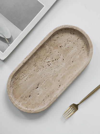 Elegant Beige Travertine Marble Tray - Perfect for Perfume, Candles, Jewelry & More | Versatile Vanity & Serving Tray for Home Decor