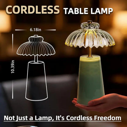 MJ PREMIER Cordless Battery-Operated Table Bedside Lamp with Timer, Crystal Glass Flower Lampshade, Warm LED Nightstand Lights for Bedroom Shelf, Ambient & Atmosphere Room Decor