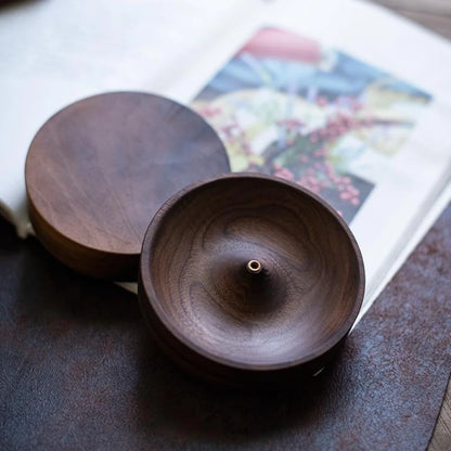 North American Black Walnut Solid Wood Incense Stick Burner Base Handmade Tea Ceremony round Incense Censer Agarwood Tray Holder