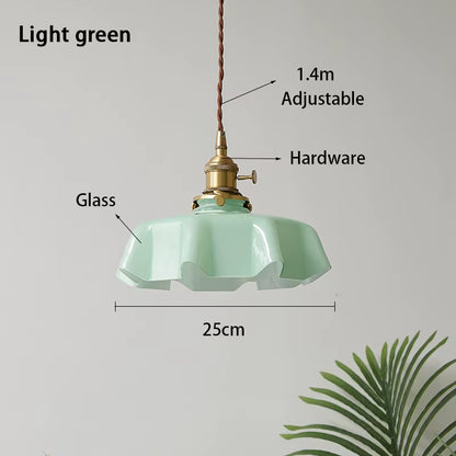Cream-Style Glass Flower Skirt Dining Room Bedroom Bar Counter Chandelier Copper Lamp Head with Switch Ambient Lighting E27